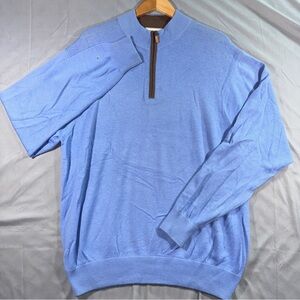 Peter Millar Mens 4-Ply 100% Pure Cashmere Quarter-Zip Sweater Suede Trim XXL